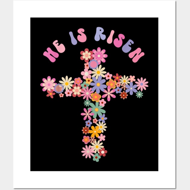 He Is Risen Easter Cross Christians Religious Hippie Groovy Wall Art by Jennifer Wirth